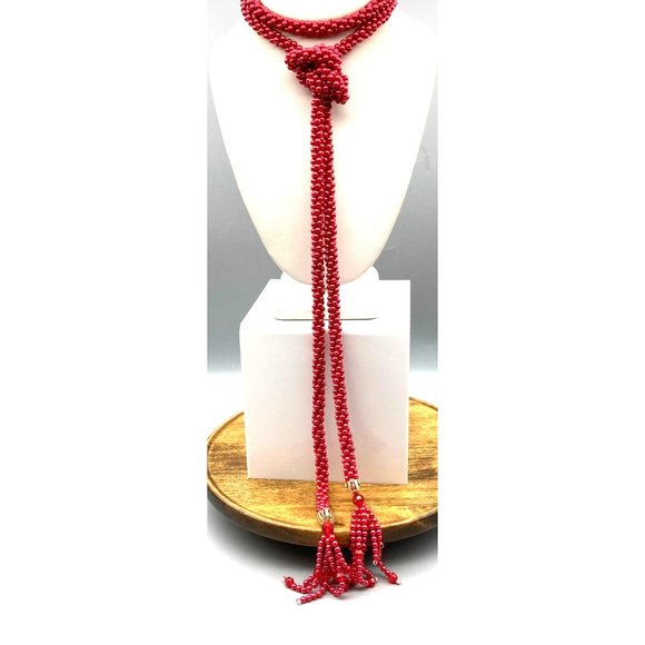 Crocheted Seed Pearls Rope Lariat, Elegant Flapper Sautoir, Vintage Necklace - Picture 2 of 5